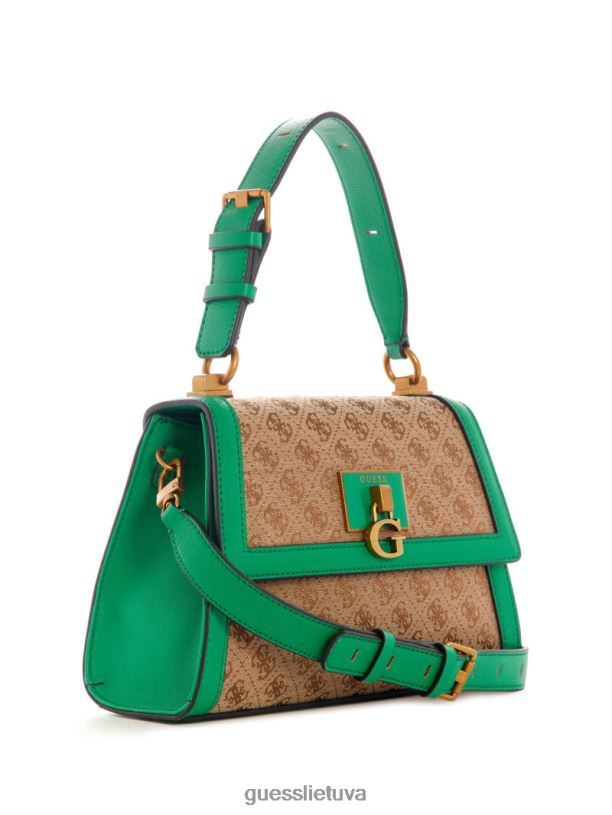 moterys GUESS 6NLN2970 krepšiai žalias Stephi žakardo logotipo viršutinės rankenos krepšys