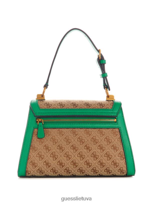 moterys GUESS 6NLN2970 krepšiai žalias Stephi žakardo logotipo viršutinės rankenos krepšys