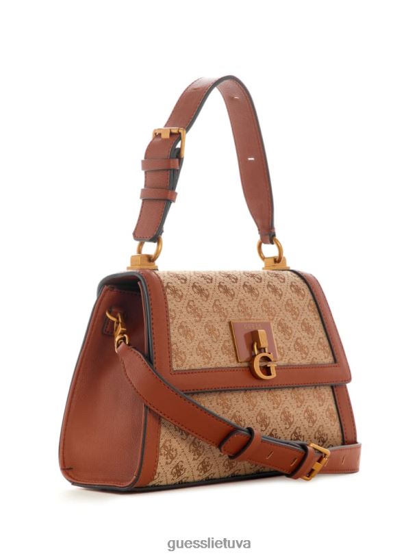 moterys GUESS 6NLN2975 krepšiai rudas Stephi žakardo logotipo viršutinės rankenos krepšys