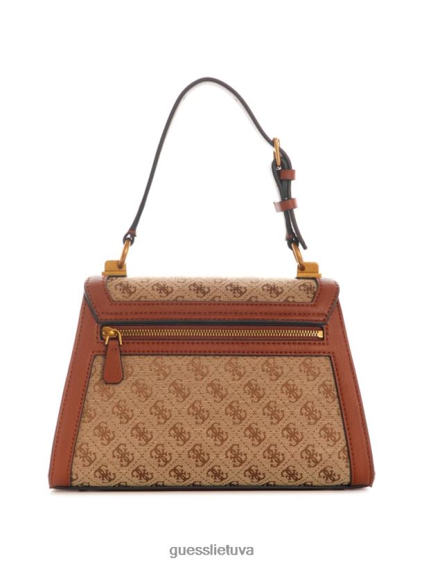 moterys GUESS 6NLN2975 krepšiai rudas Stephi žakardo logotipo viršutinės rankenos krepšys