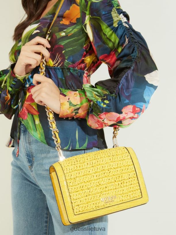 moterys GUESS 6NLN2985 krepšiai geltona abey šiaudų kryžius