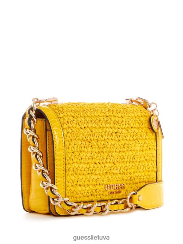 moterys GUESS 6NLN2985 krepšiai geltona abey šiaudų kryžius