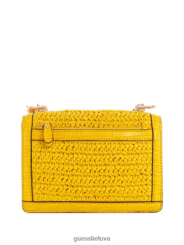 moterys GUESS 6NLN2985 krepšiai geltona abey šiaudų kryžius