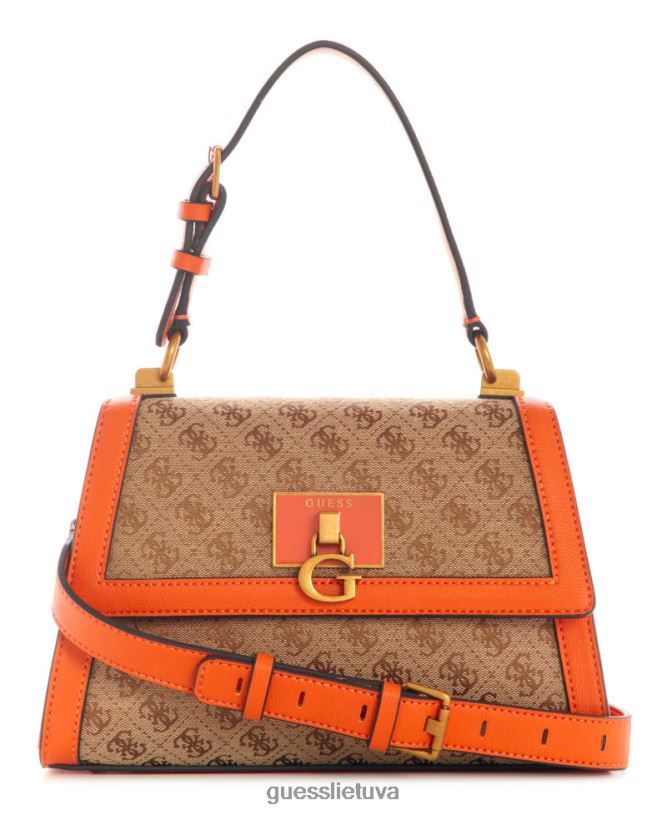 moterys GUESS 6NLN2986 krepšiai oranžinė Stephi žakardo logotipo viršutinės rankenos krepšys