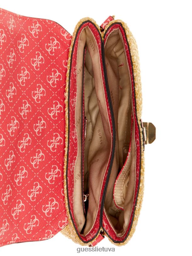 moterys GUESS 6NLN2997 krepšiai kalio plovimas kasinta raffia kuprinė su viršutine rankena