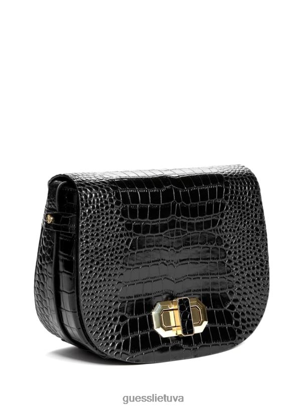 moterys GUESS 6NLN3324 krepšiai juodas krokodilo balno krepšys