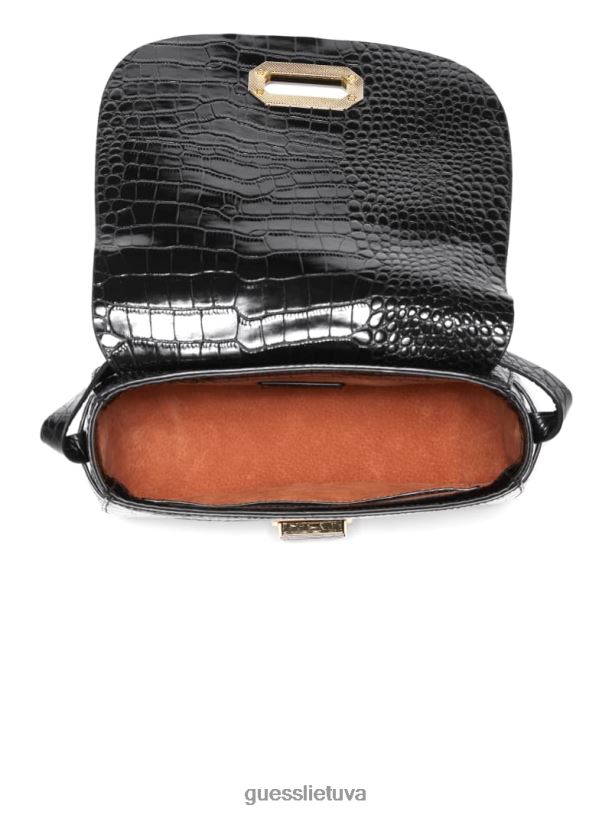moterys GUESS 6NLN3324 krepšiai juodas krokodilo balno krepšys