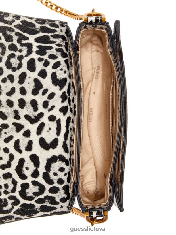 moterys GUESS 6NLN3325 krepšiai juodas su perforatoriumi centrinės pakopos leopardo kryžius