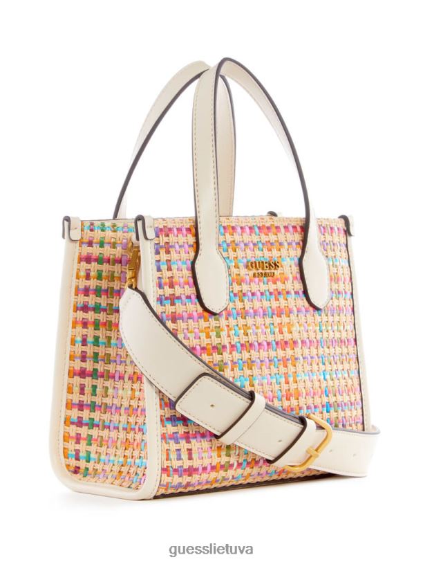 moterys GUESS 6NLN2939 krepšiai baltas multi Silvana spalvingas šiaudų mini krepšys