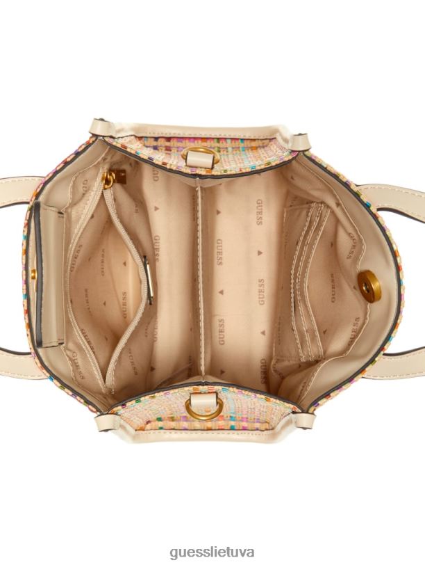 moterys GUESS 6NLN2939 krepšiai baltas multi Silvana spalvingas šiaudų mini krepšys