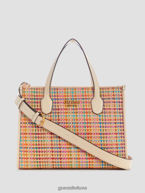 moterys GUESS 6NLN2950 krepšiai baltas multi Silvana spalvingas šiaudų krepšys