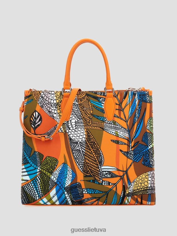 moterys GUESS 6NLN3092 krepšiai oranžinė sumi spausdintas didelis krepšys