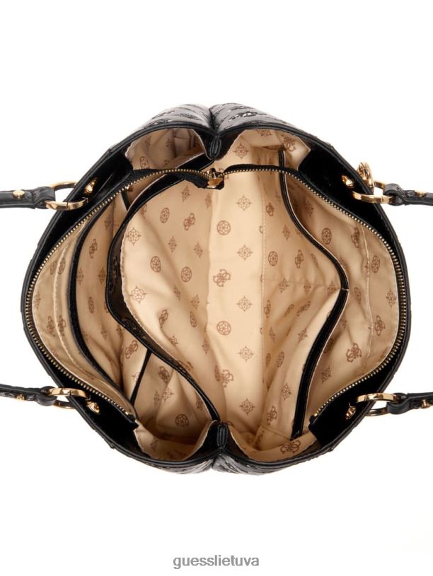 moterys GUESS 6NLN3221 krepšiai juodas gėlių raštas galerija mažas noel tote