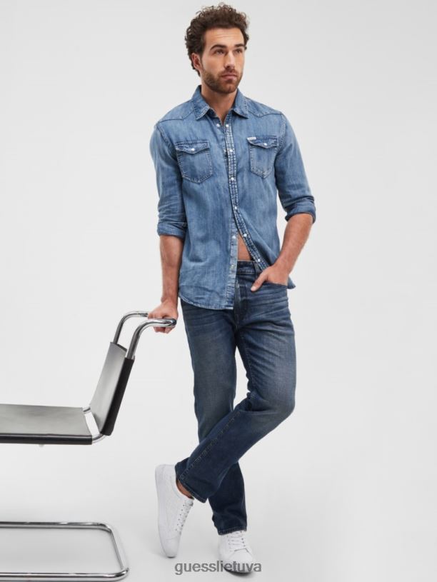 vyrų GUESS 6NLN3950 drabužiai rašalo plovimas įprasti tiesūs džinsai