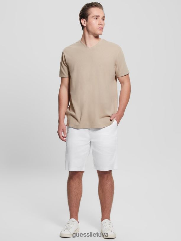 vyrų GUESS 6NLN4016 drabužiai visiškai baltas eko kurortiniai lininiai šortai