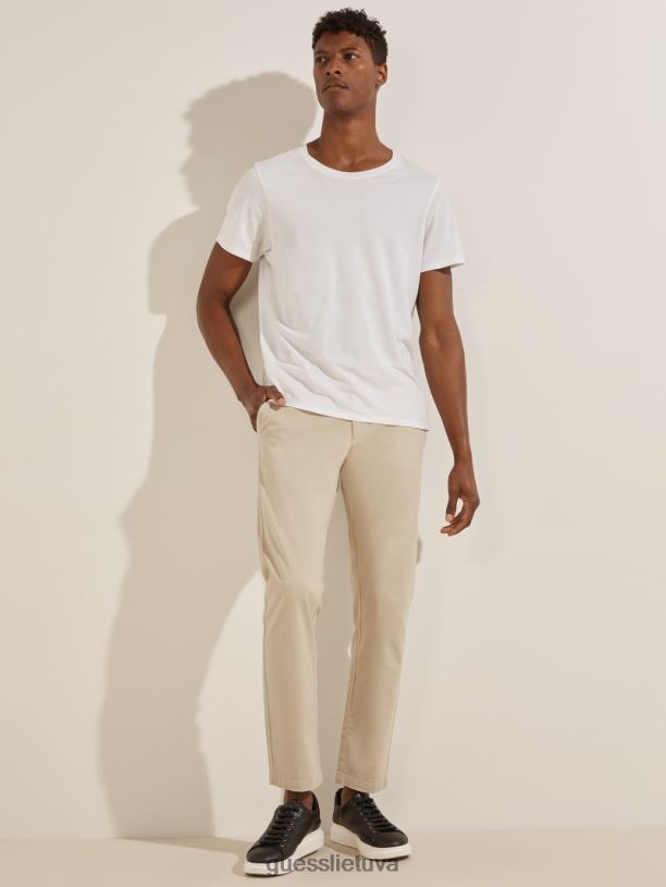 vyrų GUESS 6NLN4151 drabužiai beige blanco myron twill siauros kelnės
