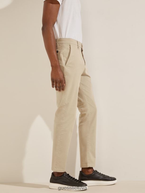 vyrų GUESS 6NLN4151 drabužiai beige blanco myron twill siauros kelnės