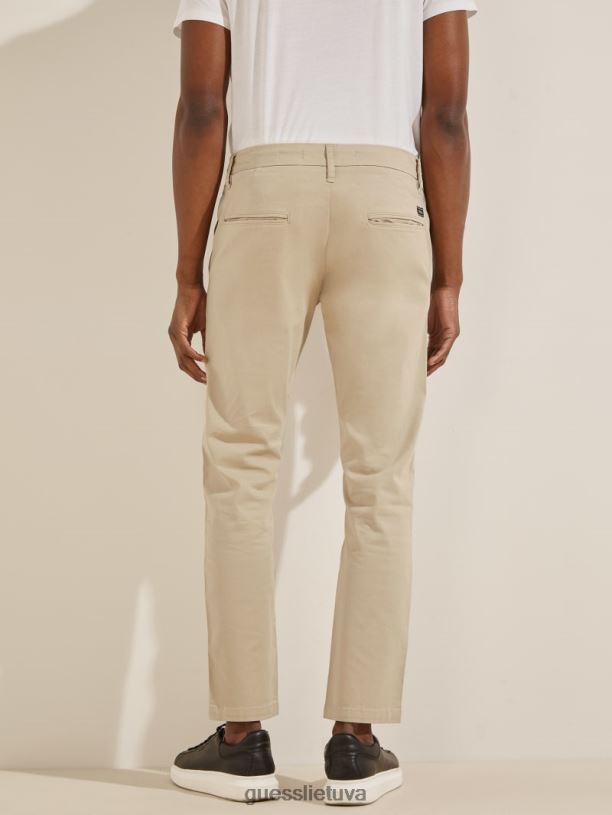 vyrų GUESS 6NLN4151 drabužiai beige blanco myron twill siauros kelnės