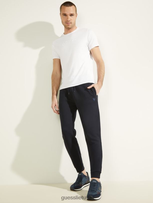 vyrų GUESS 6NLN4170 drabužiai giluminis jūrinis Ekologiškos aldwin logotipo kelnės