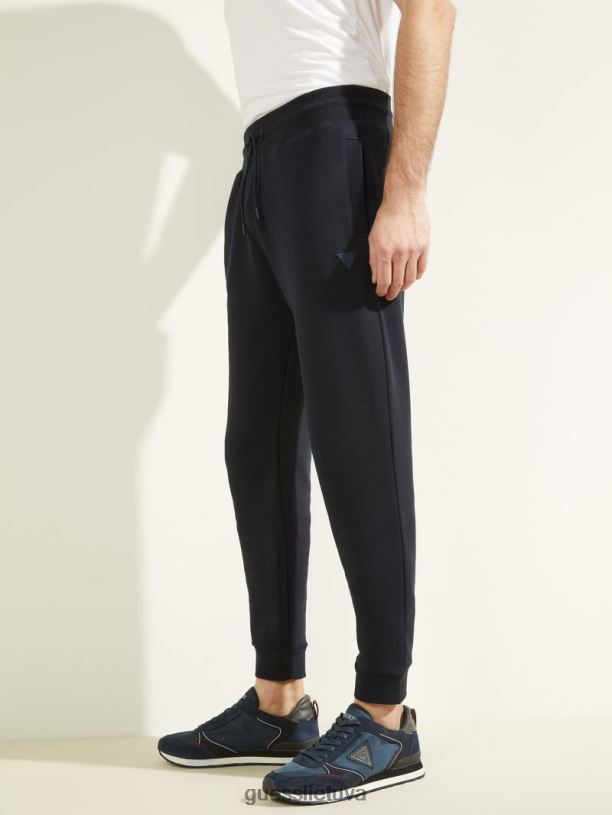 vyrų GUESS 6NLN4170 drabužiai giluminis jūrinis Ekologiškos aldwin logotipo kelnės