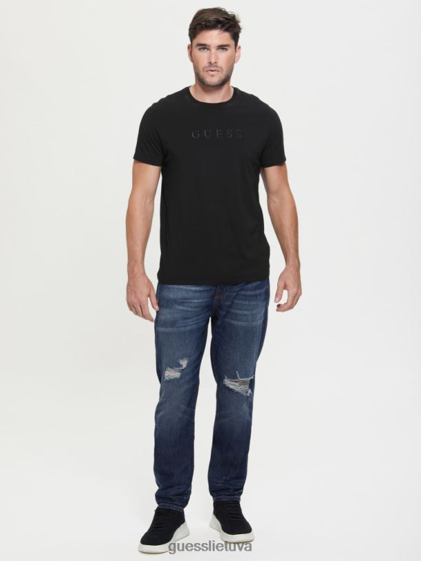 vyrų GUESS 6NLN3994 drabužiai juodas marškinėliai su išsiuvinėtu logotipu