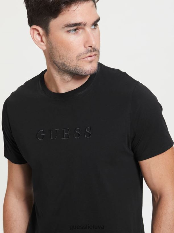 vyrų GUESS 6NLN3994 drabužiai juodas marškinėliai su išsiuvinėtu logotipu