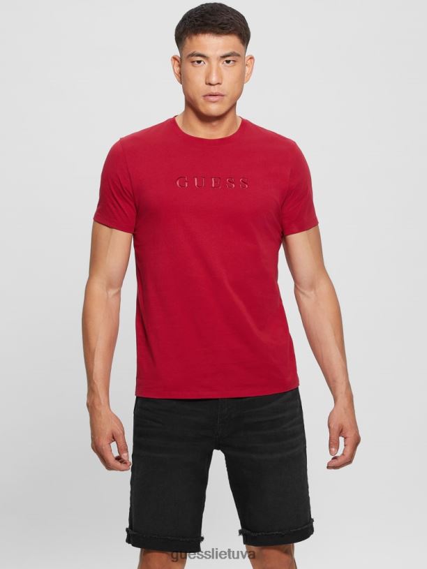 vyrų GUESS 6NLN4005 drabužiai čili raudona marškinėliai su išsiuvinėtu logotipu