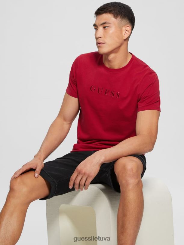 vyrų GUESS 6NLN4005 drabužiai čili raudona marškinėliai su išsiuvinėtu logotipu
