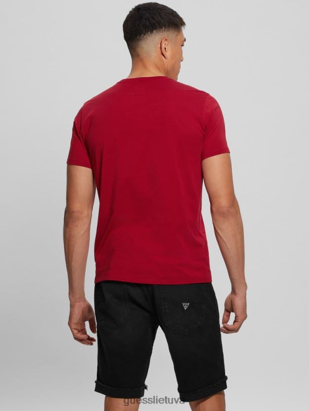 vyrų GUESS 6NLN4005 drabužiai čili raudona marškinėliai su išsiuvinėtu logotipu