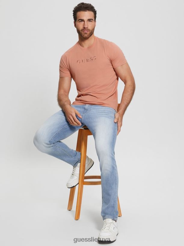 vyrų GUESS 6NLN4024 drabužiai satininė rožė marškinėliai su išsiuvinėtu logotipu