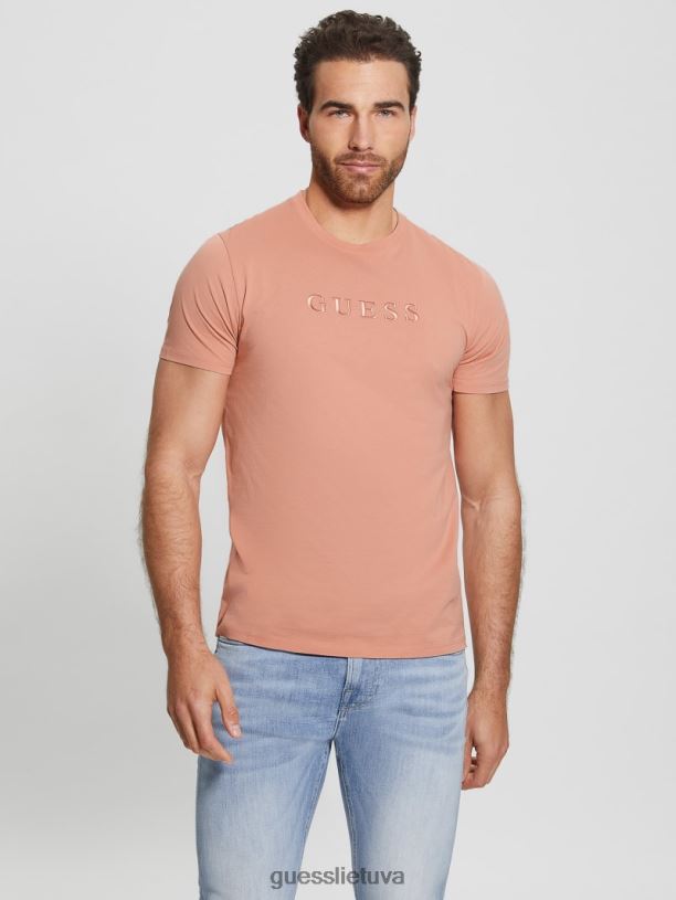 vyrų GUESS 6NLN4024 drabužiai satininė rožė marškinėliai su išsiuvinėtu logotipu