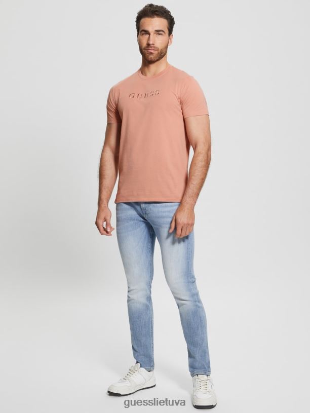 vyrų GUESS 6NLN4024 drabužiai satininė rožė marškinėliai su išsiuvinėtu logotipu