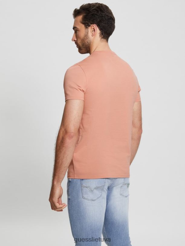 vyrų GUESS 6NLN4024 drabužiai satininė rožė marškinėliai su išsiuvinėtu logotipu
