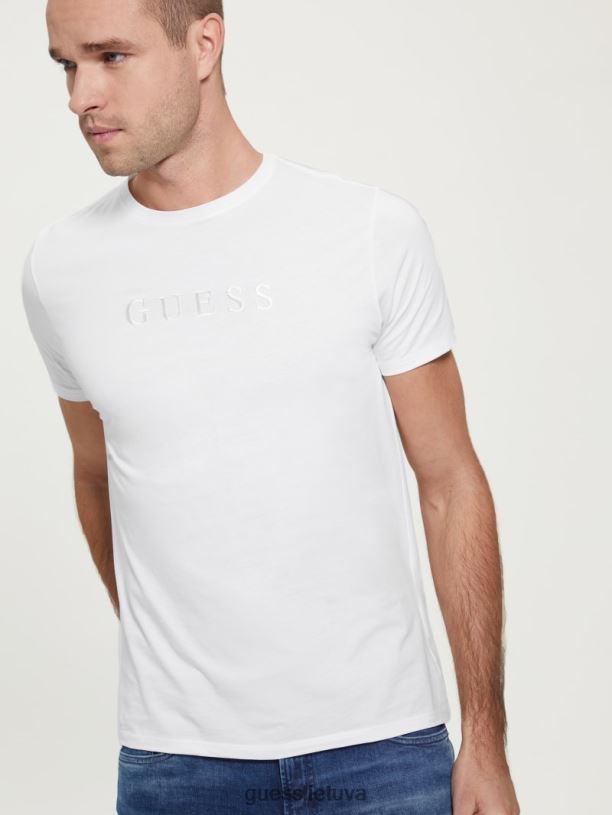 vyrų GUESS 6NLN4068 drabužiai visiškai baltas marškinėliai su išsiuvinėtu logotipu