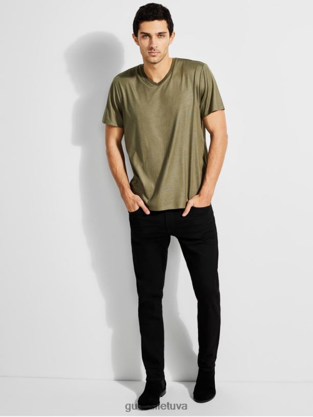 vyrų GUESS 6NLN4083 drabužiai armijos alyvuogių mūrinis marškinėliai su V formos iškirpte