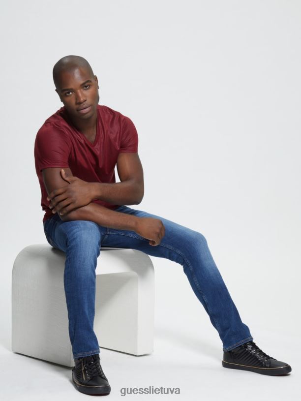 vyrų GUESS 6NLN4086 drabužiai vino mason yoke v formos kaklo marškinėliai