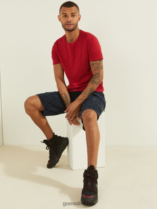 vyrų GUESS 6NLN4092 drabužiai čili raudona marškinėliai su išsiuvinėtu logotipu