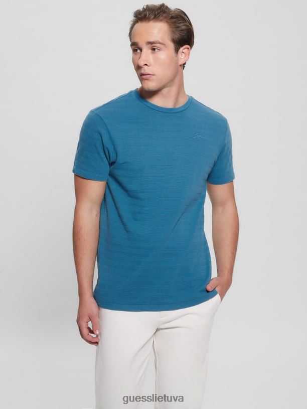 vyrų GUESS 6NLN4096 drabužiai povandeninis mėlynas multi ekologinis Vincento trikotažo marškinėliai