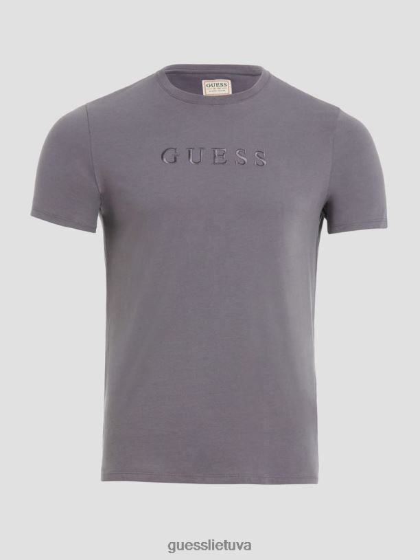 vyrų GUESS 6NLN4097 drabužiai violetiniai pelenai marškinėliai su išsiuvinėtu logotipu