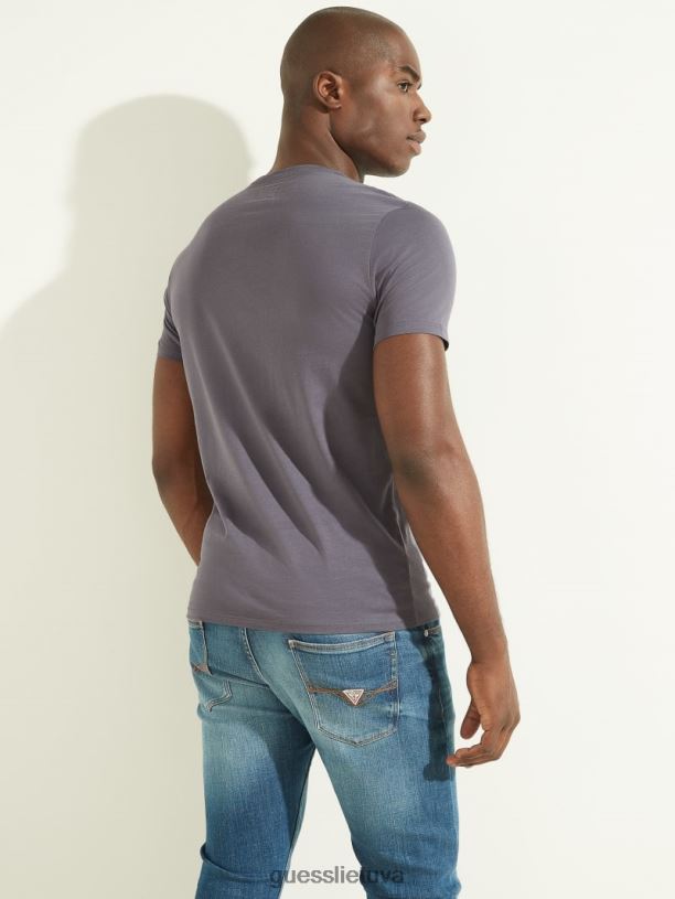 vyrų GUESS 6NLN4097 drabužiai violetiniai pelenai marškinėliai su išsiuvinėtu logotipu