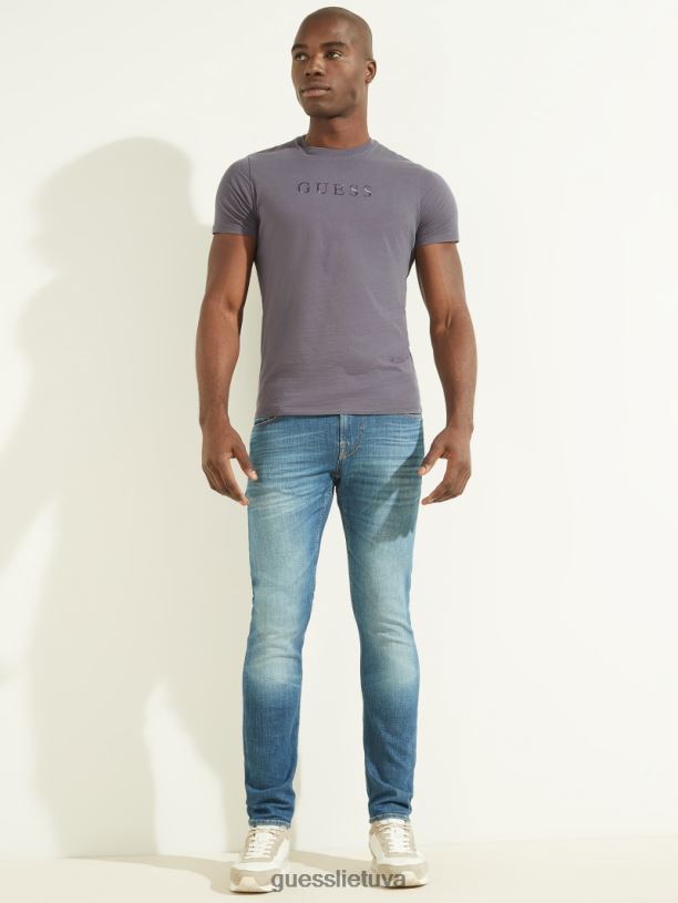 vyrų GUESS 6NLN4097 drabužiai violetiniai pelenai marškinėliai su išsiuvinėtu logotipu