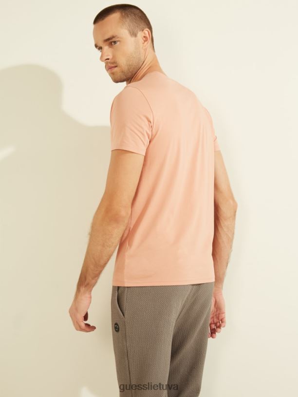vyrų GUESS 6NLN4121 drabužiai satininė rožė marškinėliai su išsiuvinėtu logotipu