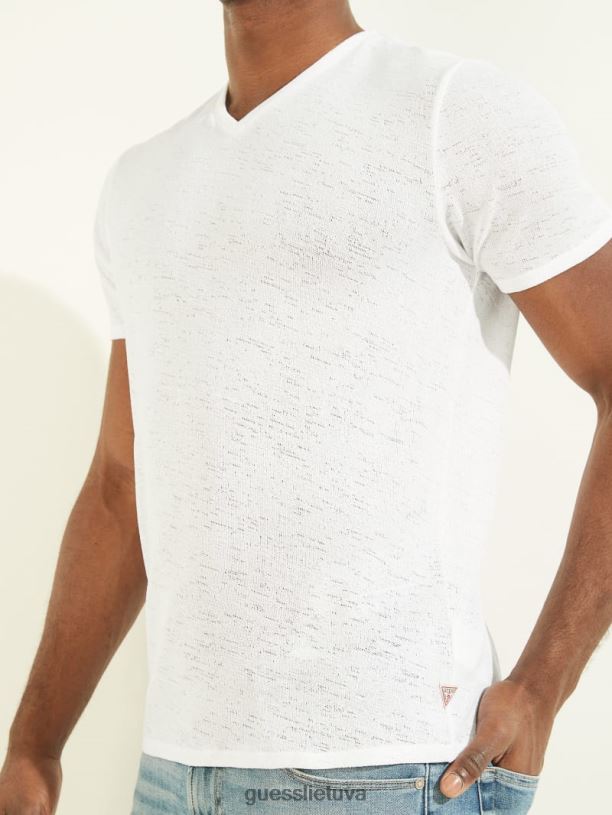 vyrų GUESS 6NLN4130 drabužiai visiškai baltas marlės marškinėliai V formos iškirpte