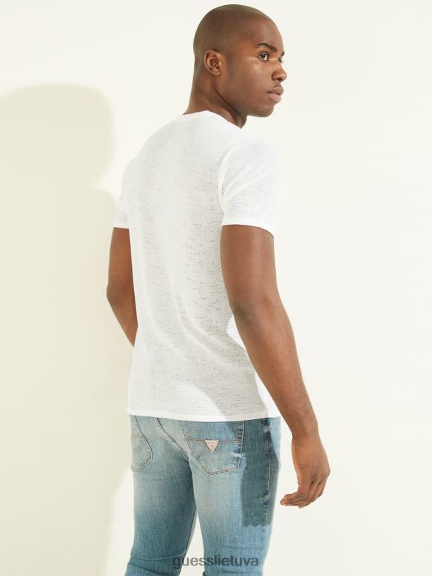 vyrų GUESS 6NLN4130 drabužiai visiškai baltas marlės marškinėliai V formos iškirpte
