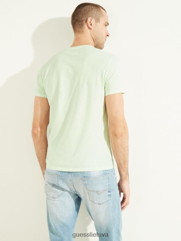 vyrų GUESS 6NLN4131 drabužiai vandenyno mėtų marškinėliai su išsiuvinėtu logotipu