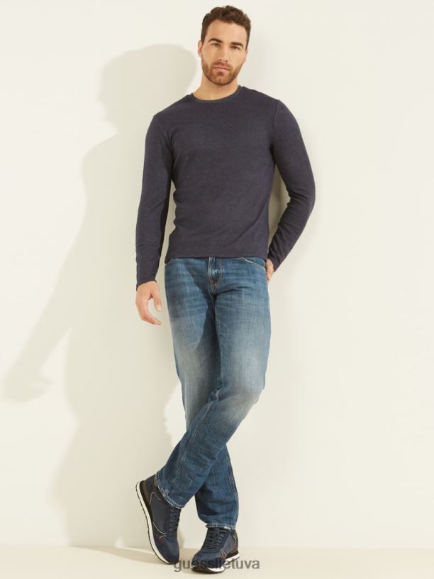 vyrų GUESS 6NLN4134 drabužiai protingas mėlynas multi jaukus marškinukas ilgomis rankovėmis