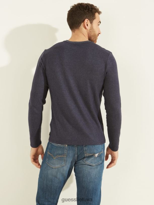 vyrų GUESS 6NLN4134 drabužiai protingas mėlynas multi jaukus marškinukas ilgomis rankovėmis