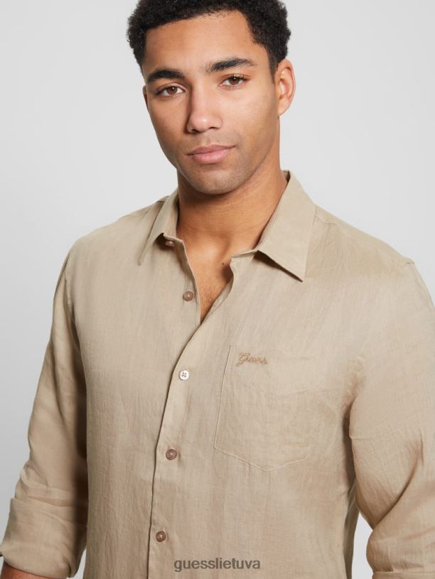 vyrų GUESS 6NLN3958 drabužiai natūrali siena eko salos lininiai marškiniai
