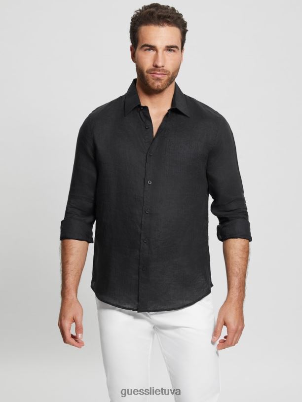 vyrų GUESS 6NLN3982 drabužiai juodas eko salos lininiai marškiniai