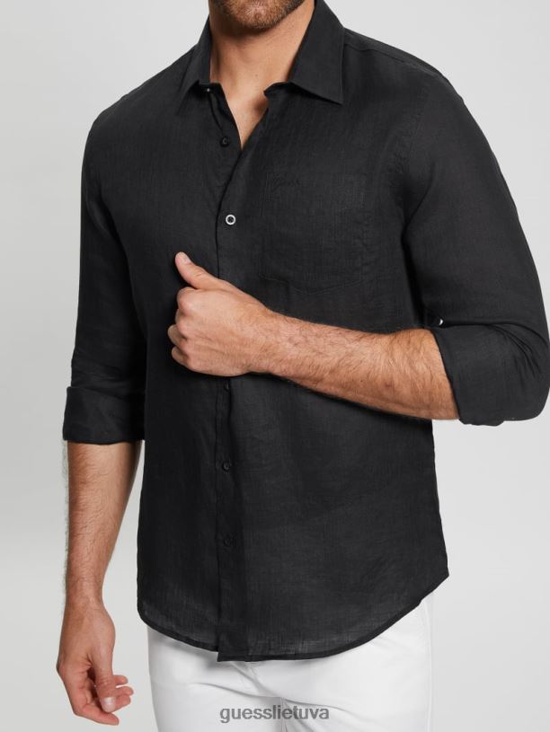 vyrų GUESS 6NLN3982 drabužiai juodas eko salos lininiai marškiniai